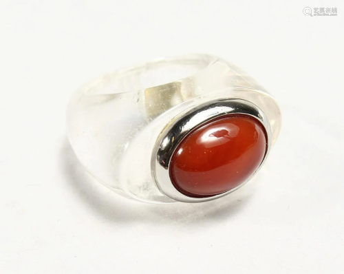 A GOOD CRYSTAL AND CORAL DRESSING RING
