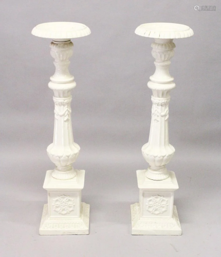 A GOOD PAIR OF VICTORIAN WHITE PAINTED CAST IRON