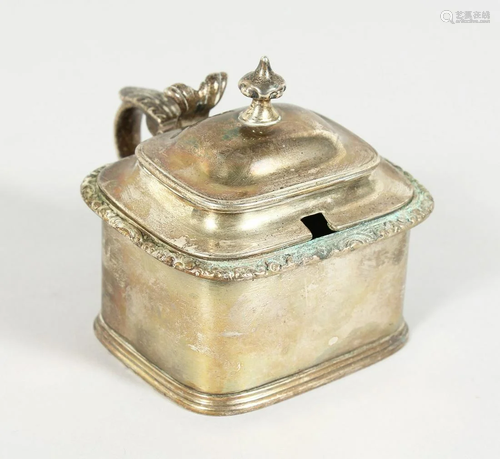 A GEORGE IV SILVER RECTANGULAR MUSTARD POT AND …