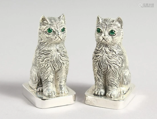 A PAIR OF 925 CAT SALT AND PEPPERS