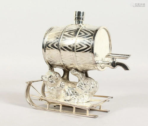 A PLATED BRANDY KEG ON A BEAR with sleigh