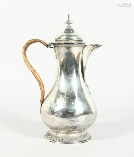 A GEORGE III SILVER PEAR SHAPED COFFEE POT and cover