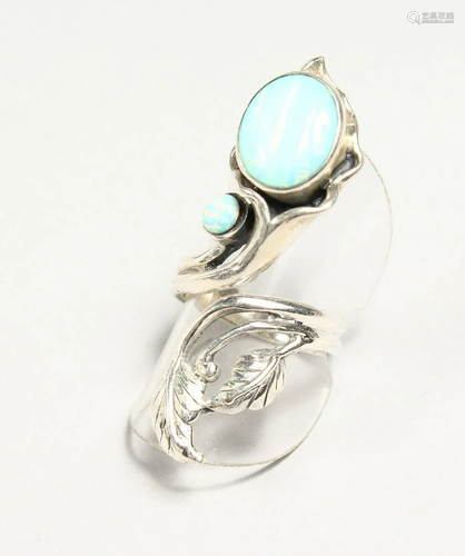 A SILVER ART DECO DESIGN REAL OPAL RING