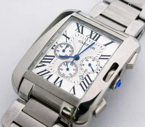 A CARTIER GENTLEMAN'S STAINLESS STEEL TANK ANGLAISE