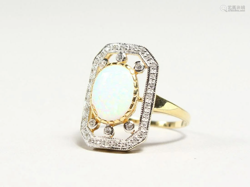 A SILVER GOLD PLATED OPAL RING