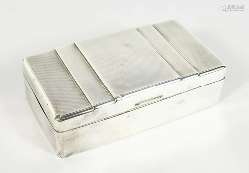 AN ENGINE TURNED & PLAIN SILVER CIGARETTE BOX with