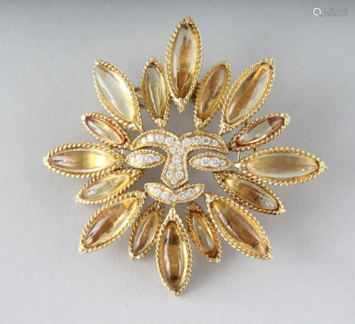 A SUPERB LARGE 18CT GOLD, DIAMOND AND TOPAZ BROOCH,