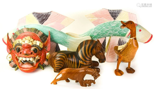 Collection of Hand Carved Painted Animals & Masks