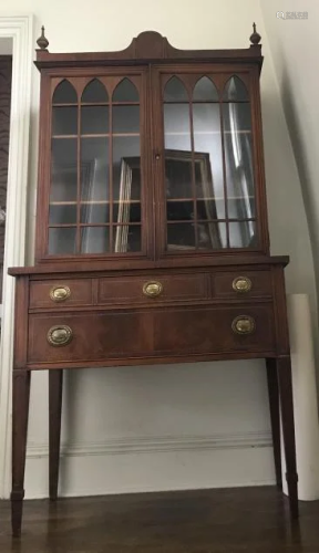 Antique Federal Style Curio Cabinet w Drawer