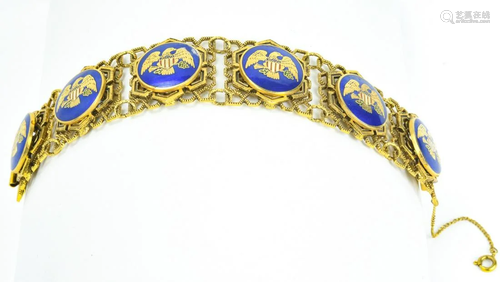 Vintage Gilt Metal American Eagle Panel Bracelet