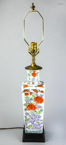 Chinese Hand Painted Porcelain Vase Mounted Lamp