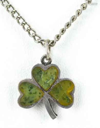 Estate Connemara Marble Three Leaf Clover Necklace