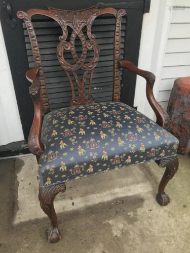 Antique English Hand Carved Chippendale Armchair