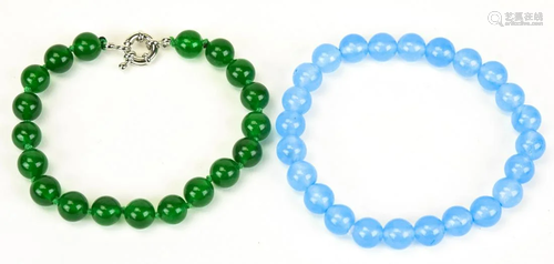 Green Nephrite Jade & Lavender Jade Bead Bracelets