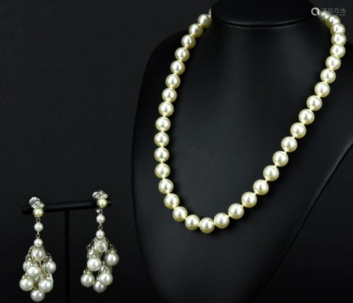 Costume Jewelry Faux Pearl Necklace & Earrings
