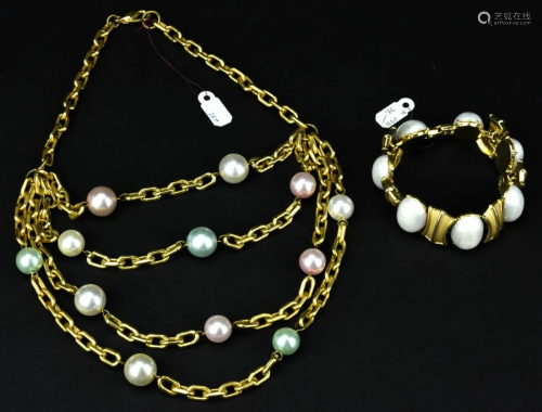 Vintage Gilt Metal & Faux Pearl Costume Jewelry