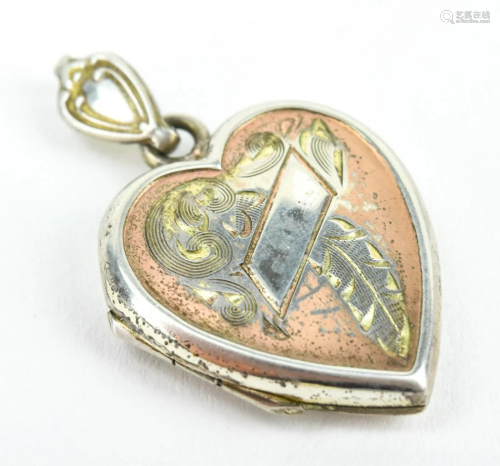 Antique Heart Form Sterling Silver Locket Pendant
