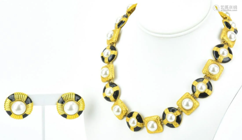 Vintage Costume Jewelry Enamel Necklace & Earrings