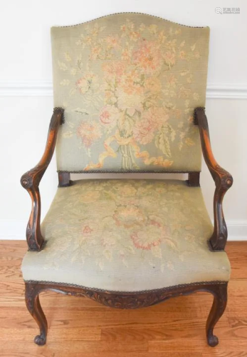 Antique French 19th C Carved Walnut Armchair
