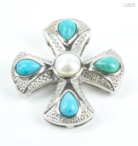 Maltese Cross Sterling Turquoise Necklace Pendant