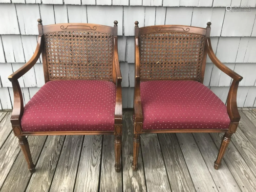 2 Gustavian Style Caned Back Upholstered Chairs