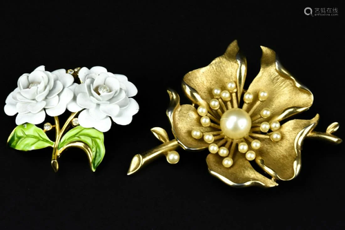 2 Vintage Floral Motif Trifari Brooches