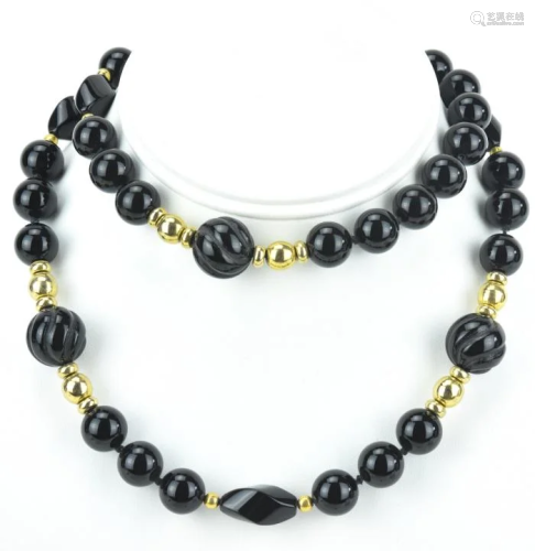 Vintage Carved Black Onyx Necklace