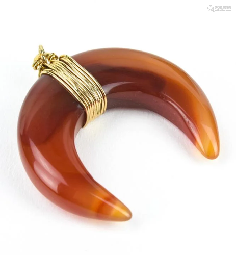 Estate Carved Carnelian Double Horn Pendant