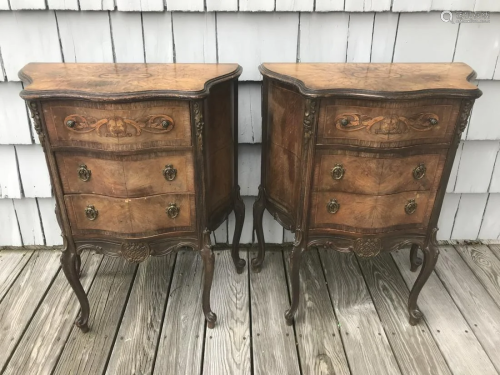 Pair French Provencal Carved Night Stands