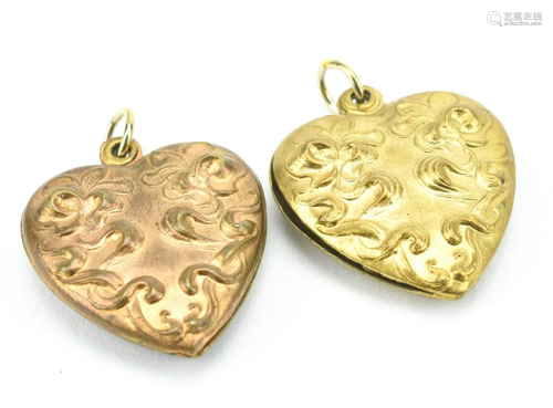 Pair Antique Ormolu Heart Form Necklace Pendants