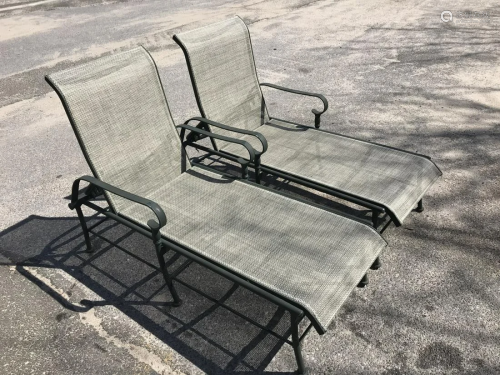 Pair Outdoor Aluminum Chaise Lounge Chairs