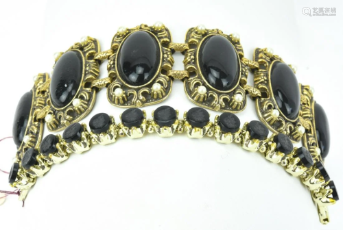 Vintage Costume Jewelry Bracelets w Faux Onyx