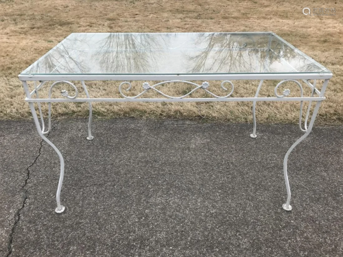 Salterini Style Wrought Iron & Glass Outdoor Table