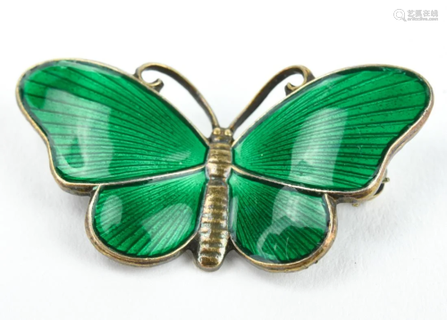 Vintage Danish Sterling & Enamel Butterfly Brooch