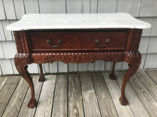 Antique Chippendale Carved Marble Top Console