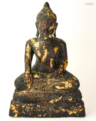 Large Hand Carved Wooden Gilt Decorated Buddha