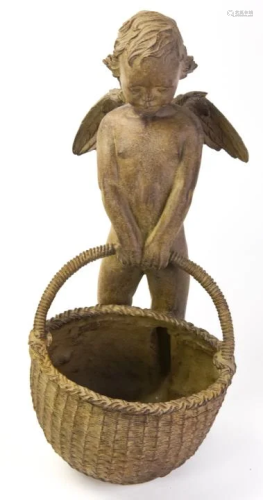 Figural Statue of Angel Holding Basket for Plants