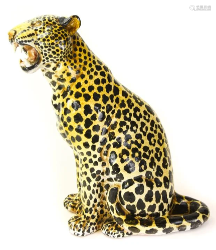 Vintage Italian Hand Painted Art Pottery Cheetah