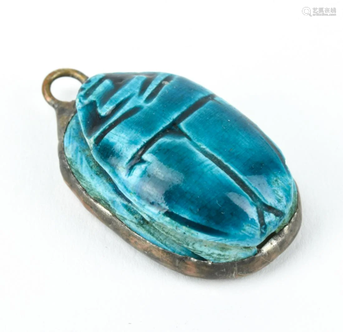 Large Antique Egyptian Faience Scarab Pendant
