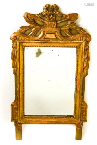 Antique French 18th C Gilt Wood Carved Wall Mirror