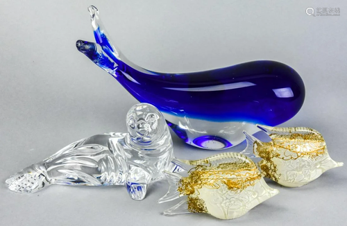 Collection of 4 Marine Life Art Glass Statues