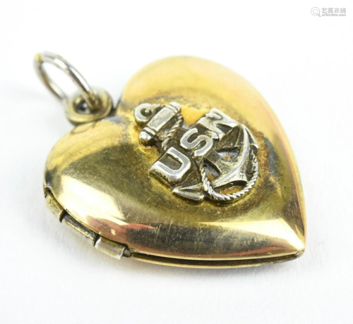 Estate US Navy Sweet Heart Locket Necklace Pendant