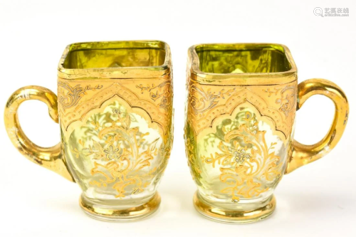 Pair Antique 19th C Moser Absinthe Bohemian Cups