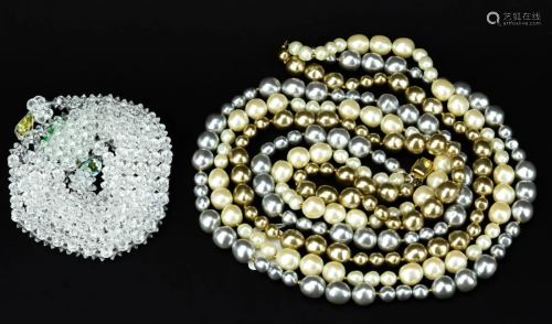 2 Vintage Necklaces Crystal & Faux Pearl