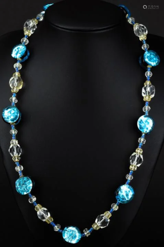 Vintage Art Glass & Crystal Beaded Necklace
