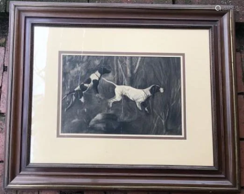 A Bracey - Pencil Signed Charcoal Drawing of Dogs
