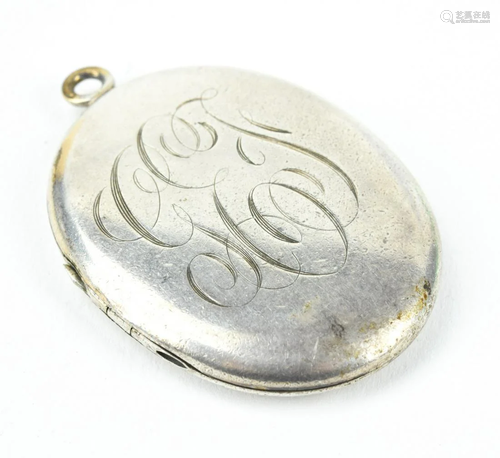 Large Antique Oval Sterling Silver Locket Pendant