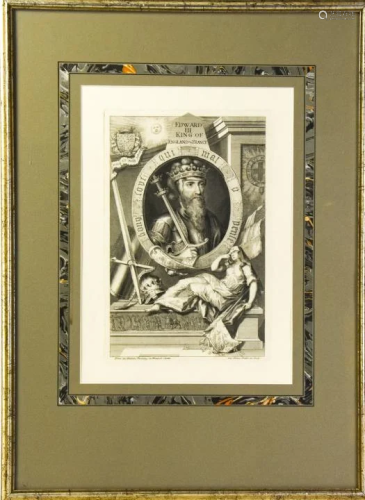 Antique 18th C Framed Engraving of King Edward