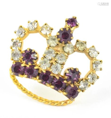 Vintage Costume Jewelry Rhinestone Crown Brooch