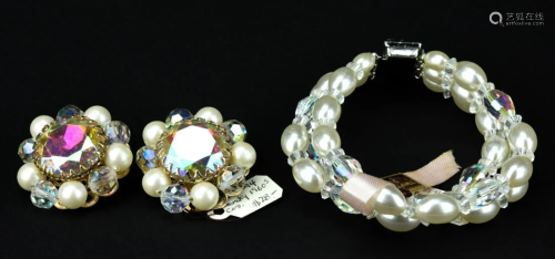 Costume Jewelry Faux Pearl Earrings & Bracelet
